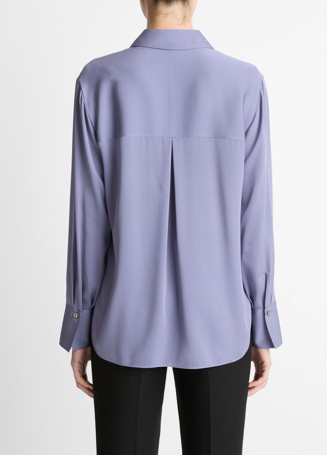 VINCE Women Stretch-Silk Button-Front Blouse in Long Sleeve MAUVE IRIS