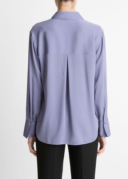 VINCE Women Stretch-Silk Button-Front Blouse in Long Sleeve MAUVE IRIS