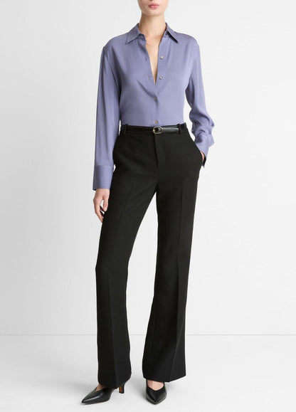 VINCE Women Stretch-Silk Button-Front Blouse in Long Sleeve MAUVE IRIS