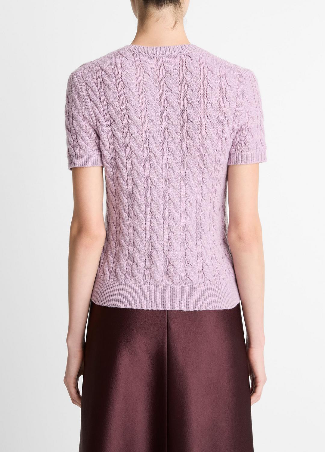 VINCE Women Cable-Knit Wool & Cashmere-Blend Short-Sleeve Sweater in Crew Neck AMETHYST