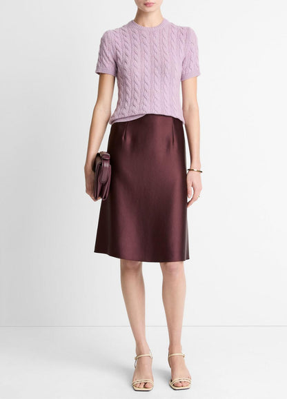 VINCE Women Cable-Knit Wool & Cashmere-Blend Short-Sleeve Sweater in Crew Neck AMETHYST