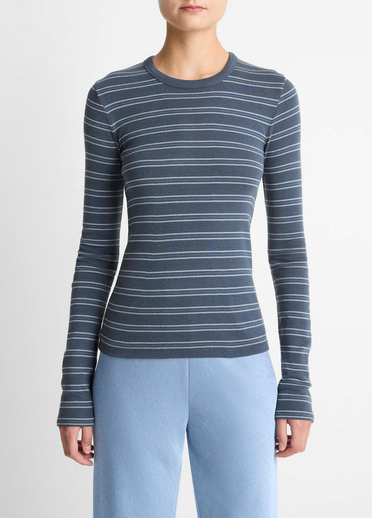 VINCE Women Striped Pima Cotton-Blend Long-Sleeve T-Shirt in Long Sleeve AZURA COMBO