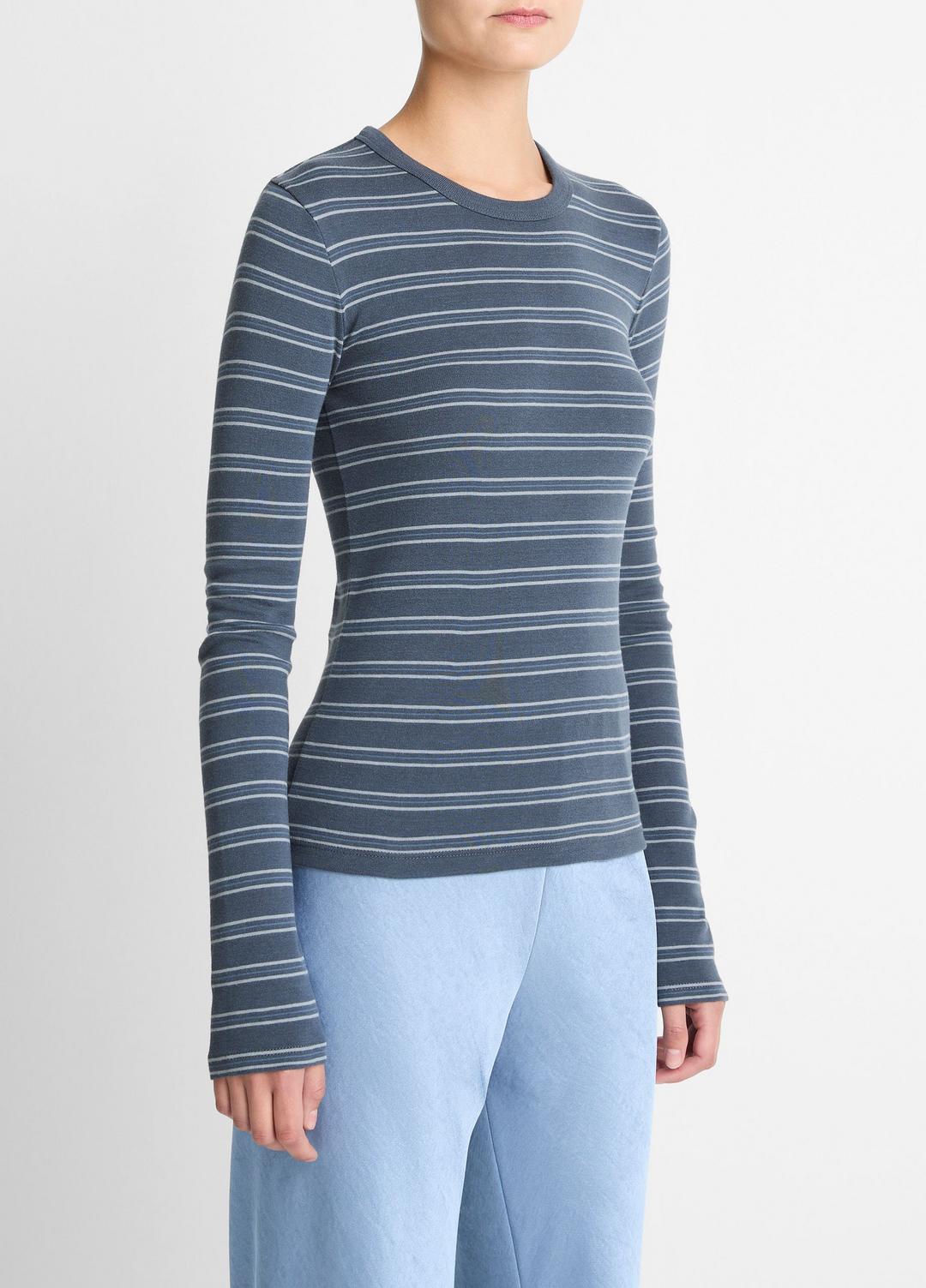 VINCE Women Striped Pima Cotton-Blend Long-Sleeve T-Shirt in Long Sleeve AZURA COMBO
