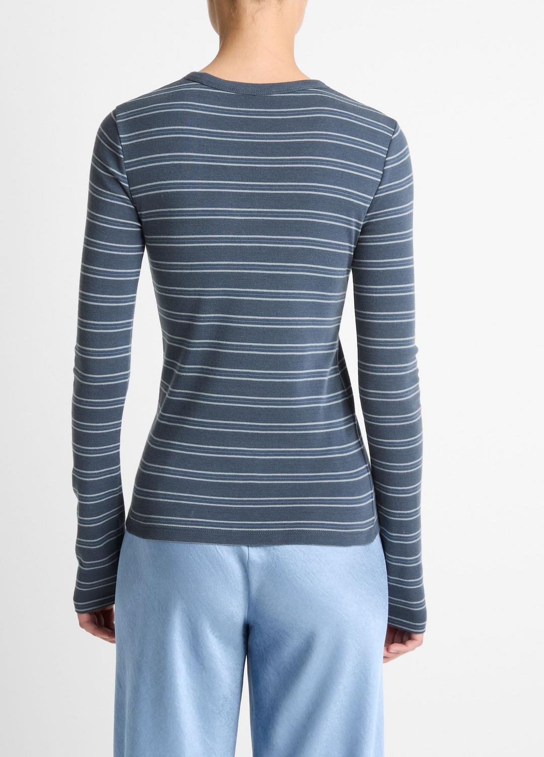 VINCE Women Striped Pima Cotton-Blend Long-Sleeve T-Shirt in Long Sleeve AZURA COMBO