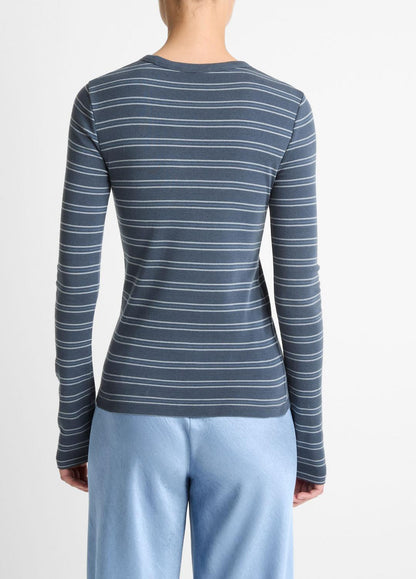 VINCE Women Striped Pima Cotton-Blend Long-Sleeve T-Shirt in Long Sleeve AZURA COMBO