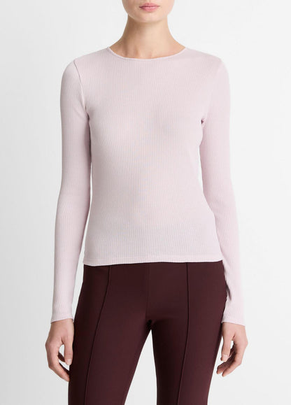 VINCE Women Ribbed Pima Cotton Long-Sleeve T-Shirt in Long Sleeve IRIS QUARTZ