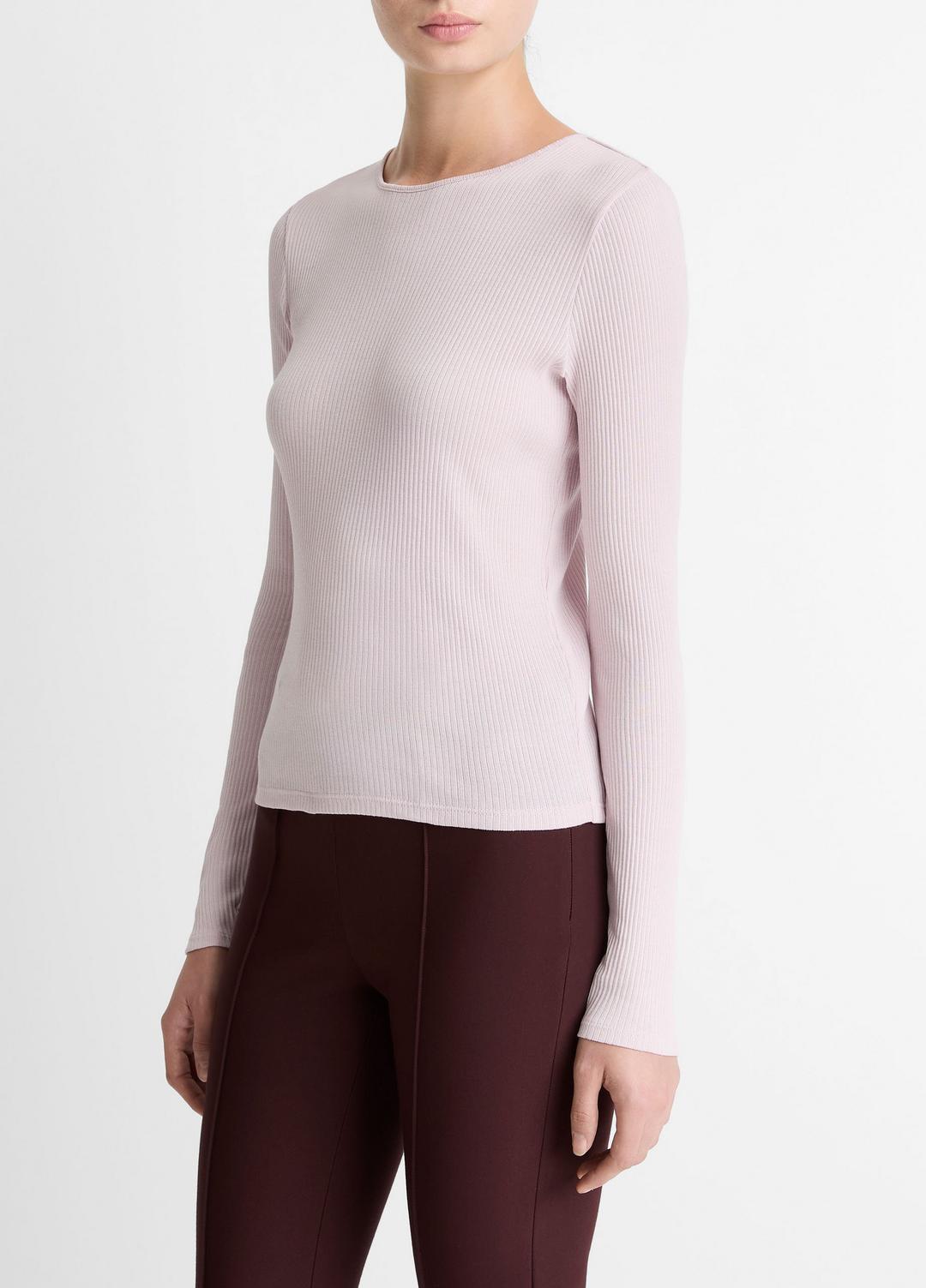 VINCE Women Ribbed Pima Cotton Long-Sleeve T-Shirt in Long Sleeve IRIS QUARTZ