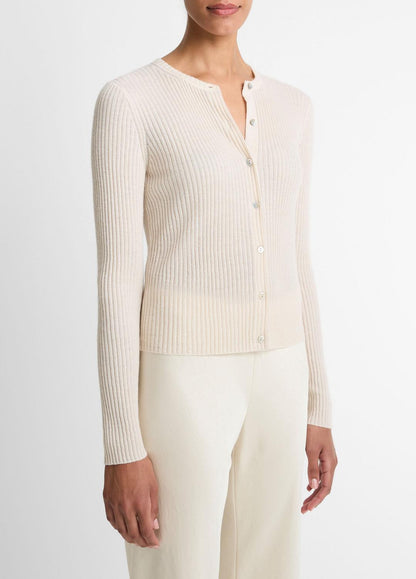 VINCE Women Ribbed Cashmere-Silk Cardigan in Cardigans WHITE SAND