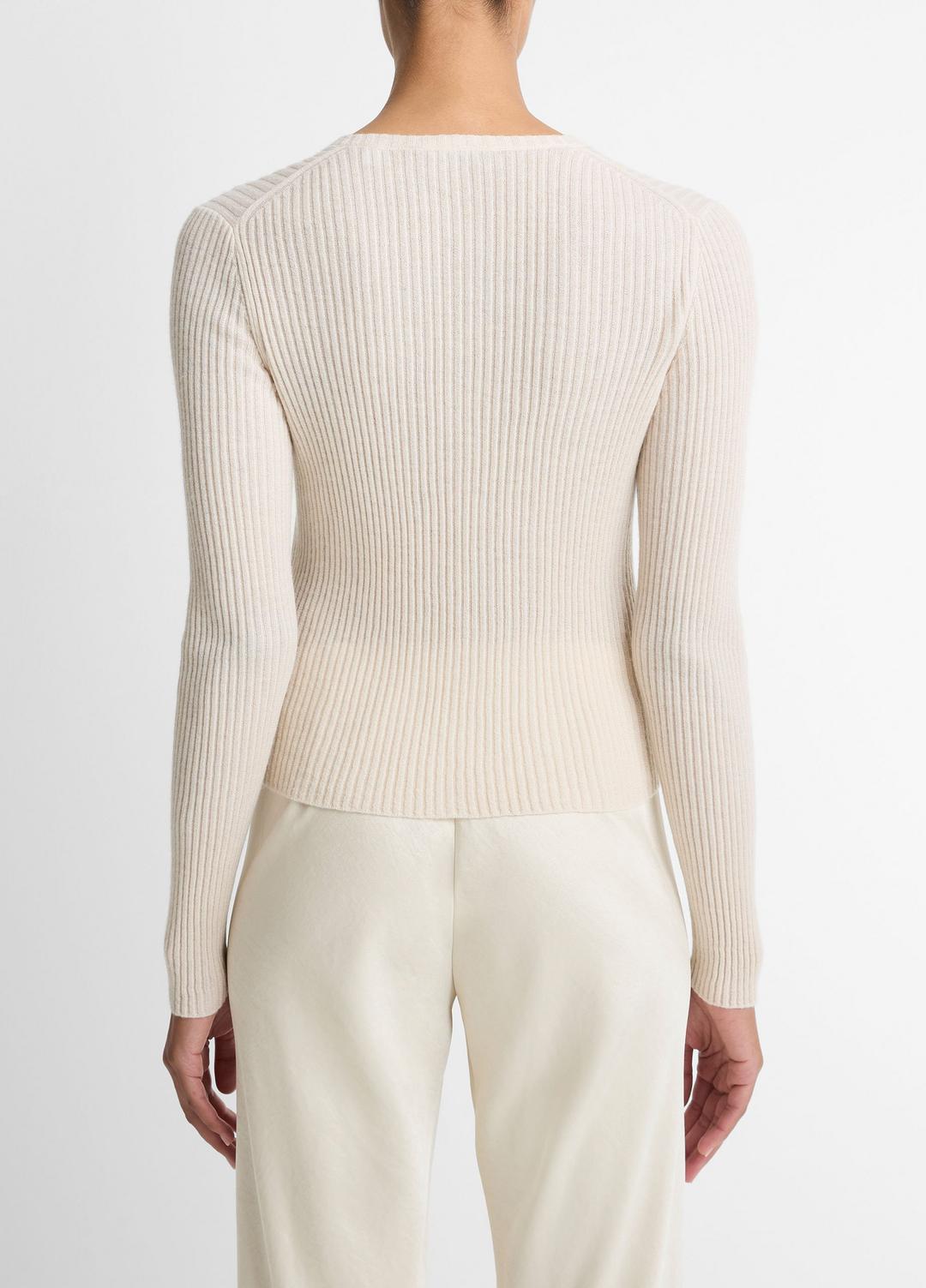 VINCE Women Ribbed Cashmere-Silk Cardigan in Cardigans WHITE SAND