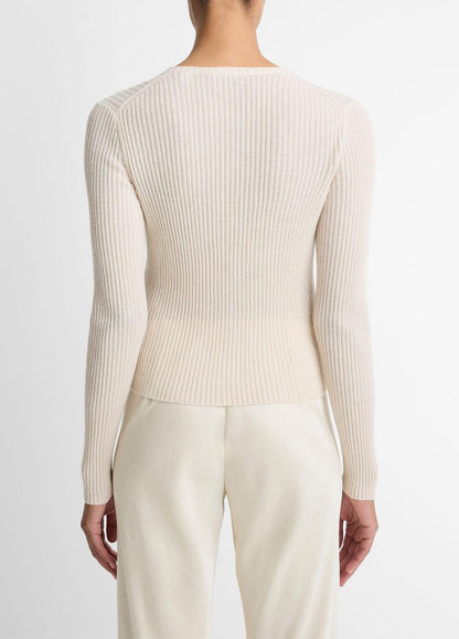 VINCE Women Ribbed Cashmere-Silk Cardigan in Cardigans WHITE SAND