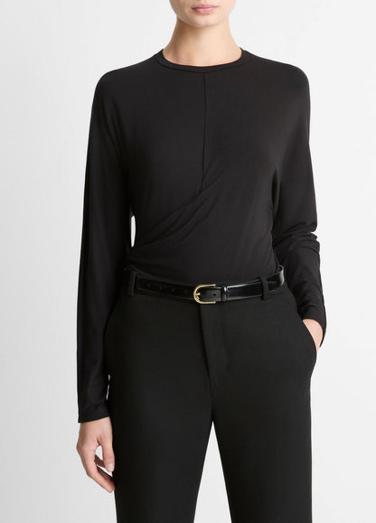 VINCE Women Fixed-Drape Long-Sleeve T-Shirt in Long Sleeve BLACK