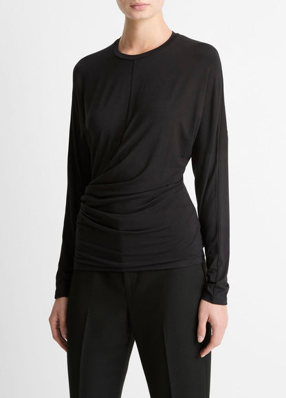 VINCE Women Fixed-Drape Long-Sleeve T-Shirt in Long Sleeve BLACK