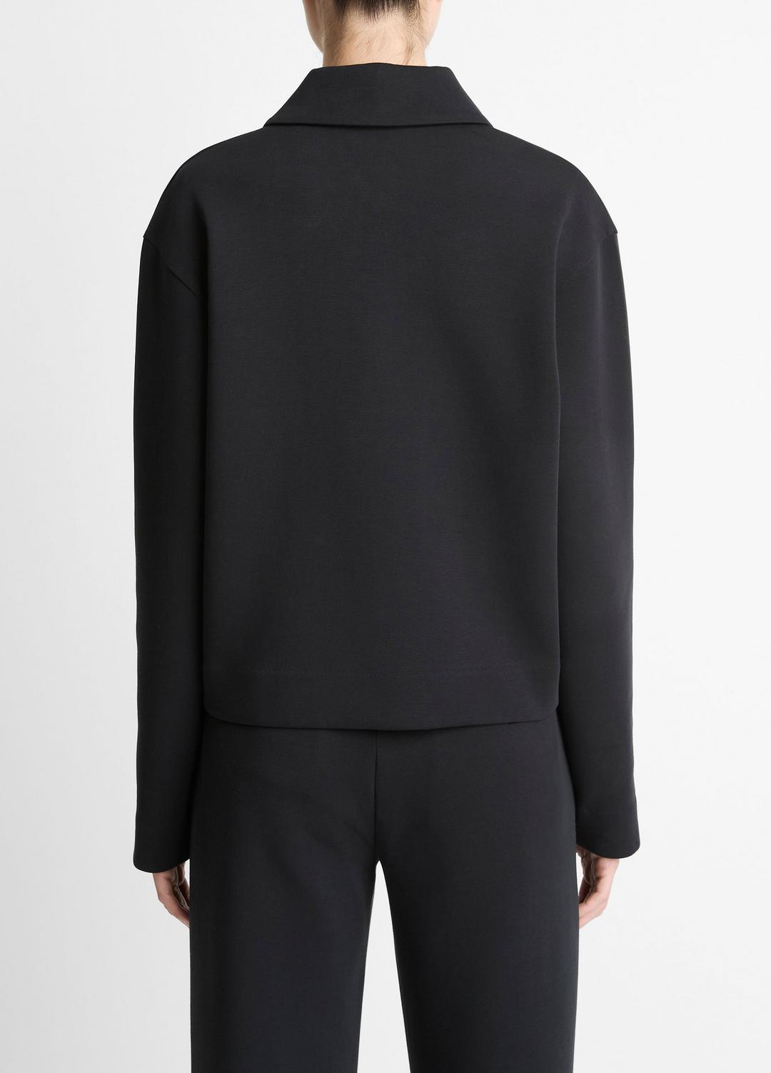 VINCE Women Cotton-Blend Half-Zip Pullover in Long Sleeve BLACK