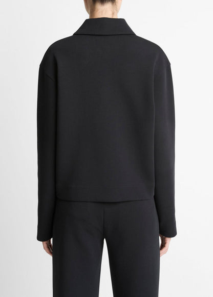 VINCE Women Cotton-Blend Half-Zip Pullover in Long Sleeve BLACK