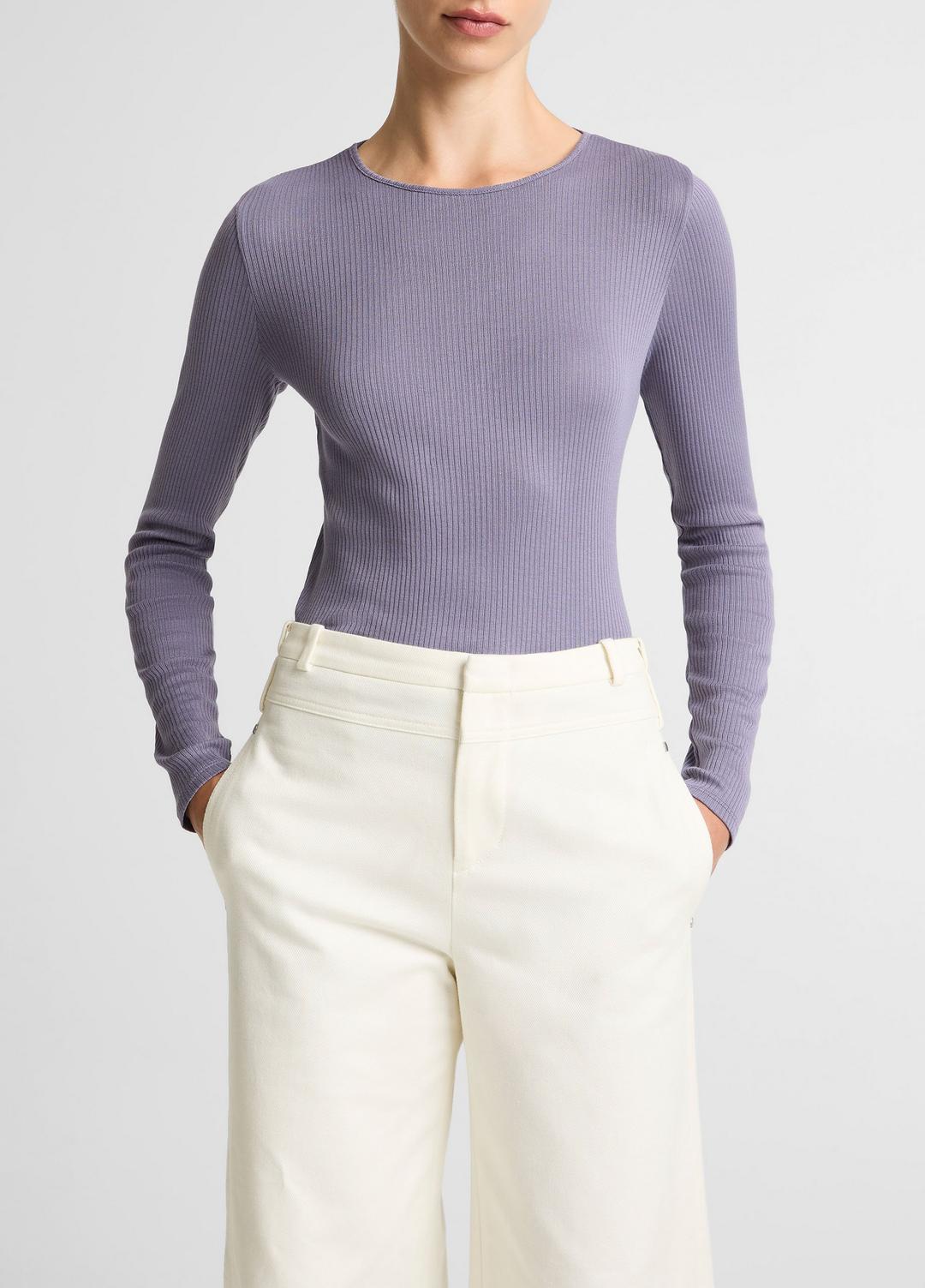 VINCE Women Ribbed Pima Cotton Long-Sleeve T-Shirt in Long Sleeve MAUVE IRIS