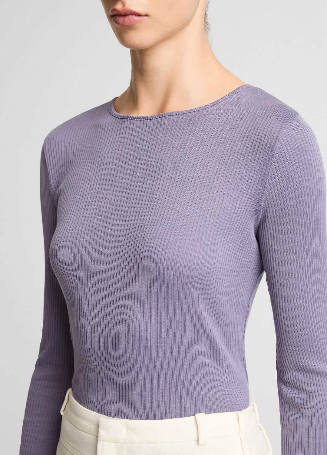 VINCE Women Ribbed Pima Cotton Long-Sleeve T-Shirt in Long Sleeve MAUVE IRIS