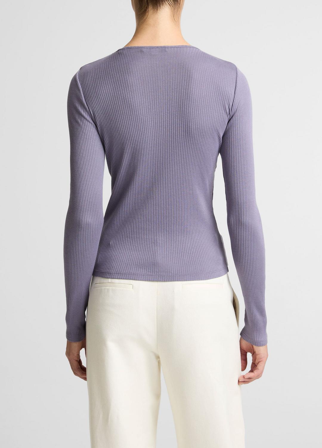 VINCE Women Ribbed Pima Cotton Long-Sleeve T-Shirt in Long Sleeve MAUVE IRIS