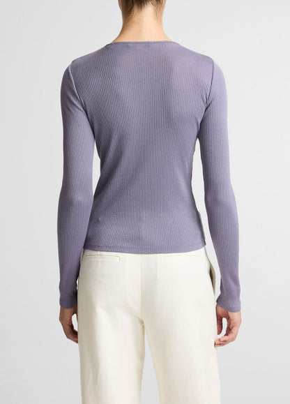 VINCE Women Ribbed Pima Cotton Long-Sleeve T-Shirt in Long Sleeve MAUVE IRIS