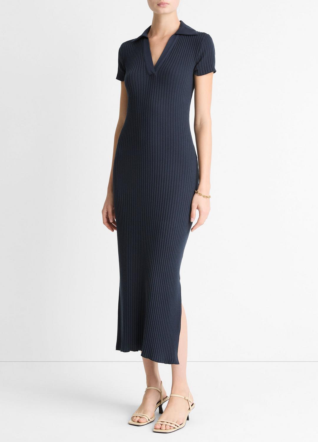VINCE Women Ribbed Cotton-Blend Polo Dress in Dresses COASTAL BLUE