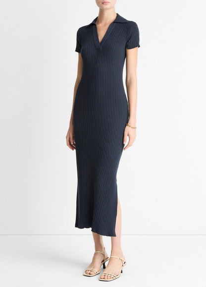 VINCE Women Ribbed Cotton-Blend Polo Dress in Dresses COASTAL BLUE