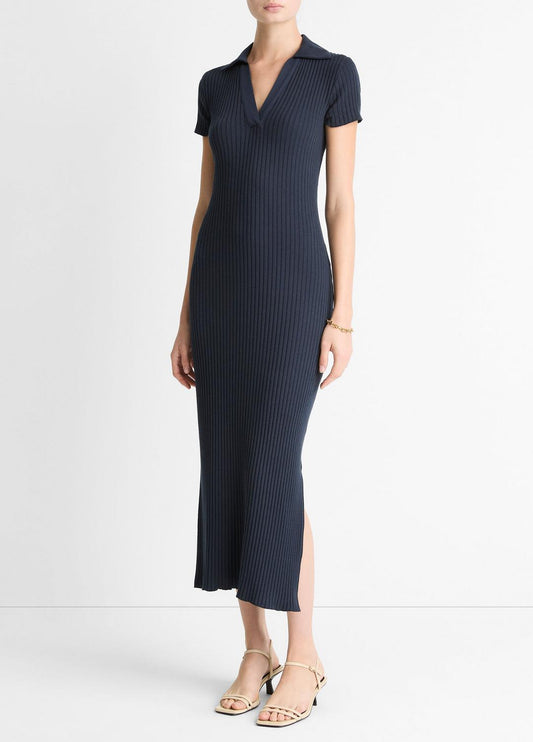 VINCE Women Ribbed Cotton-Blend Polo Dress in Dresses COASTAL BLUE
