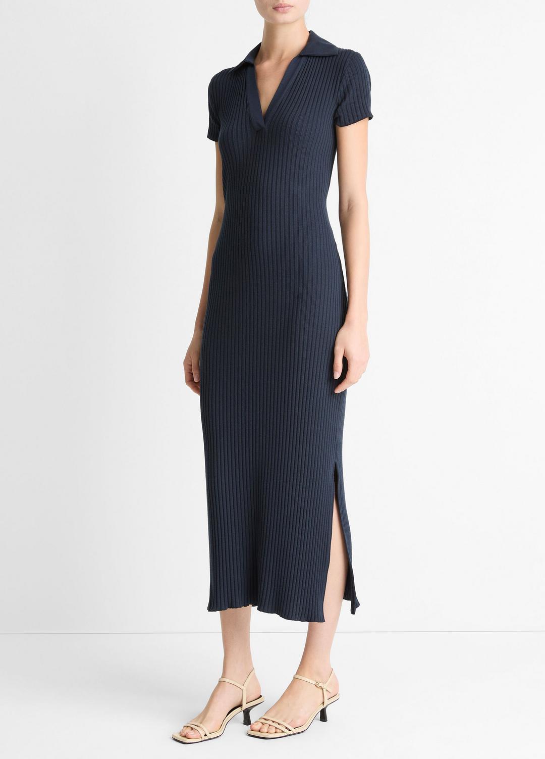 VINCE Women Ribbed Cotton-Blend Polo Dress in Dresses COASTAL BLUE
