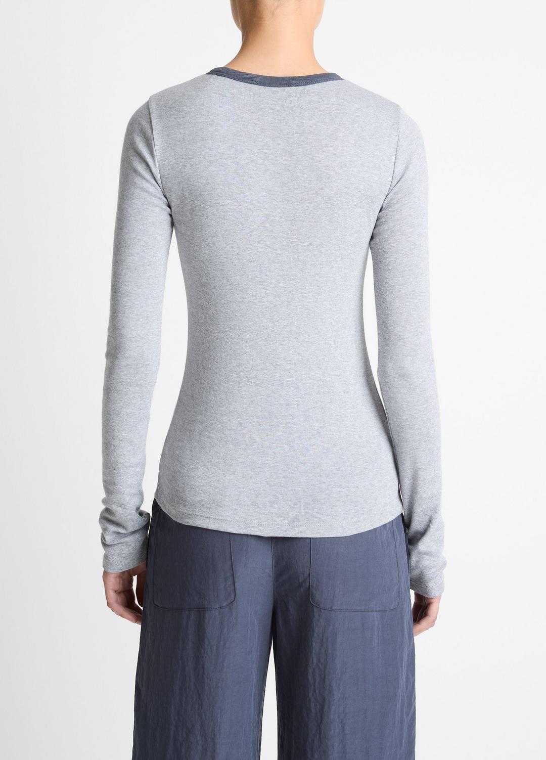 VINCE Women Tipped Heathered Pima Cotton-Blend Long-Sleeve T-Shirt in Long Sleeve HEATHER THISTLE COMBO