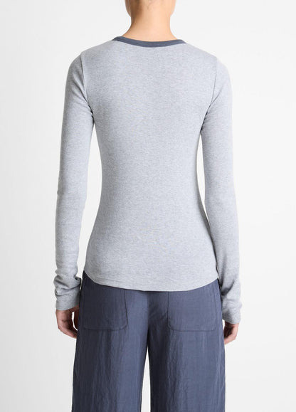 VINCE Women Tipped Heathered Pima Cotton-Blend Long-Sleeve T-Shirt in Long Sleeve HEATHER THISTLE COMBO