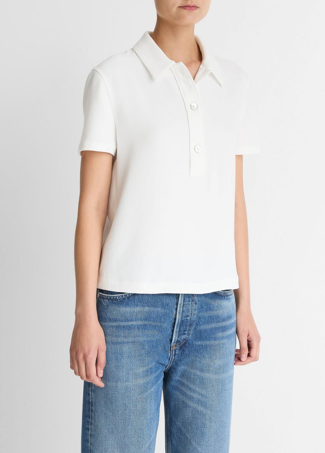 VINCE Women Crepe Polo Shirt in Short Sleeve OFF WHITE