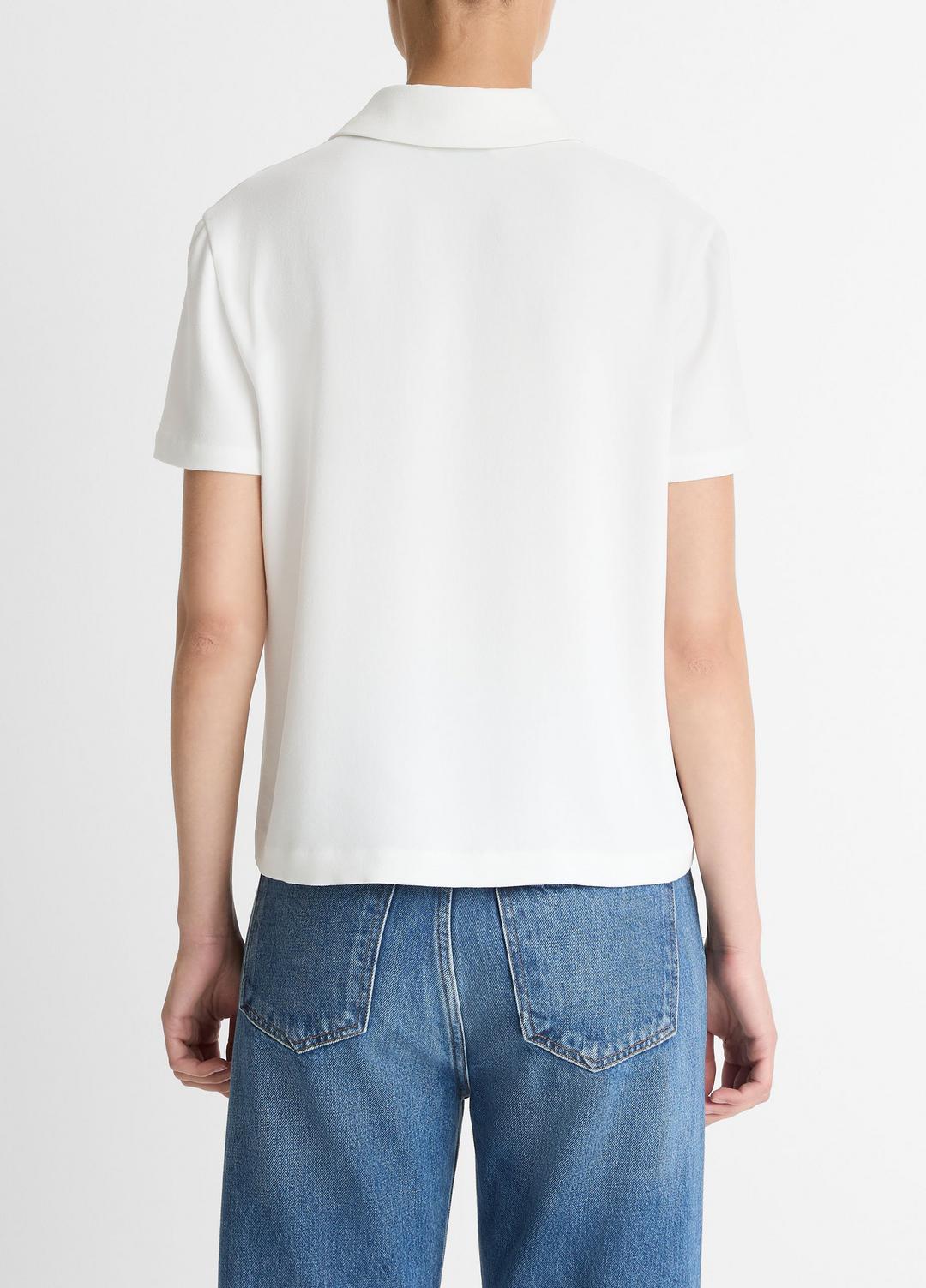 VINCE Women Crepe Polo Shirt in Short Sleeve OFF WHITE