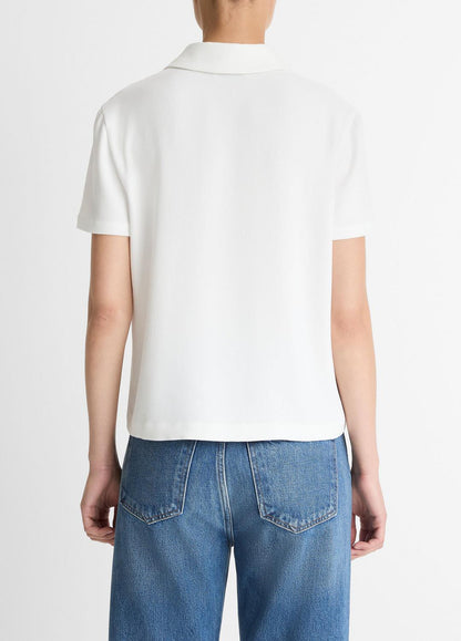VINCE Women Crepe Polo Shirt in Short Sleeve OFF WHITE