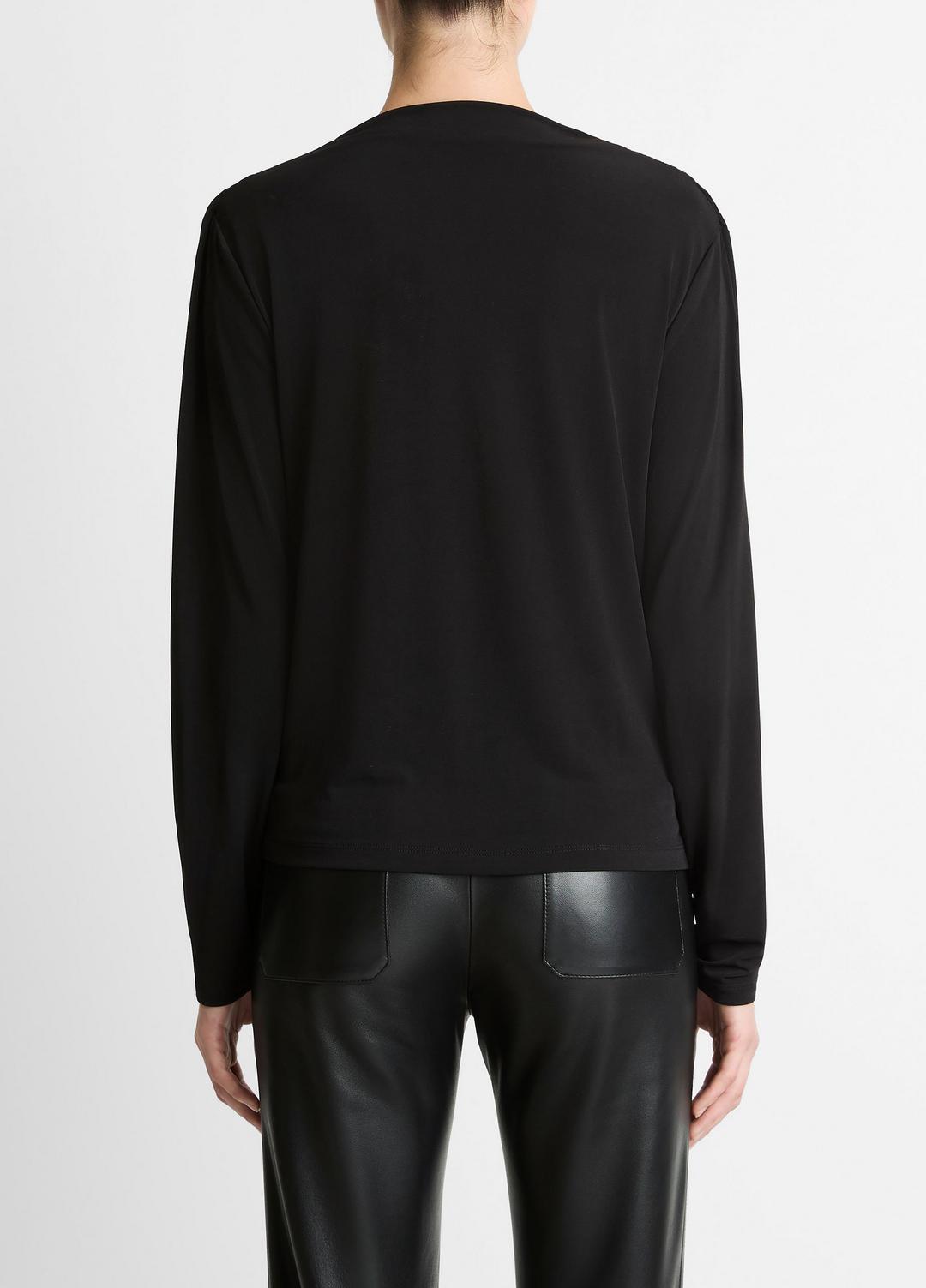 VINCE Women Matte Jersey Cowl-Neck Top in Long Sleeve BLACK