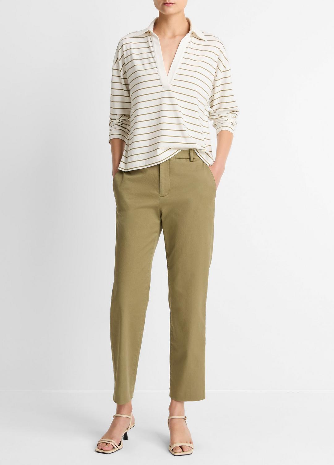 VINCE Women Avery Mid-Rise Italian Stretch-Cotton Chino Pant in Trousers OLIVE STONE