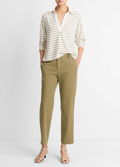 VINCE Women Avery Mid-Rise Italian Stretch-Cotton Chino Pant in Trousers OLIVE STONE