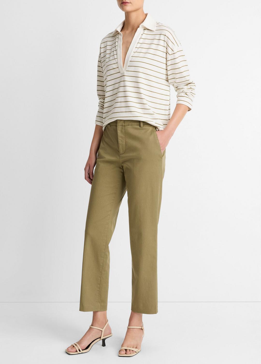 VINCE Women Avery Mid-Rise Italian Stretch-Cotton Chino Pant in Trousers OLIVE STONE