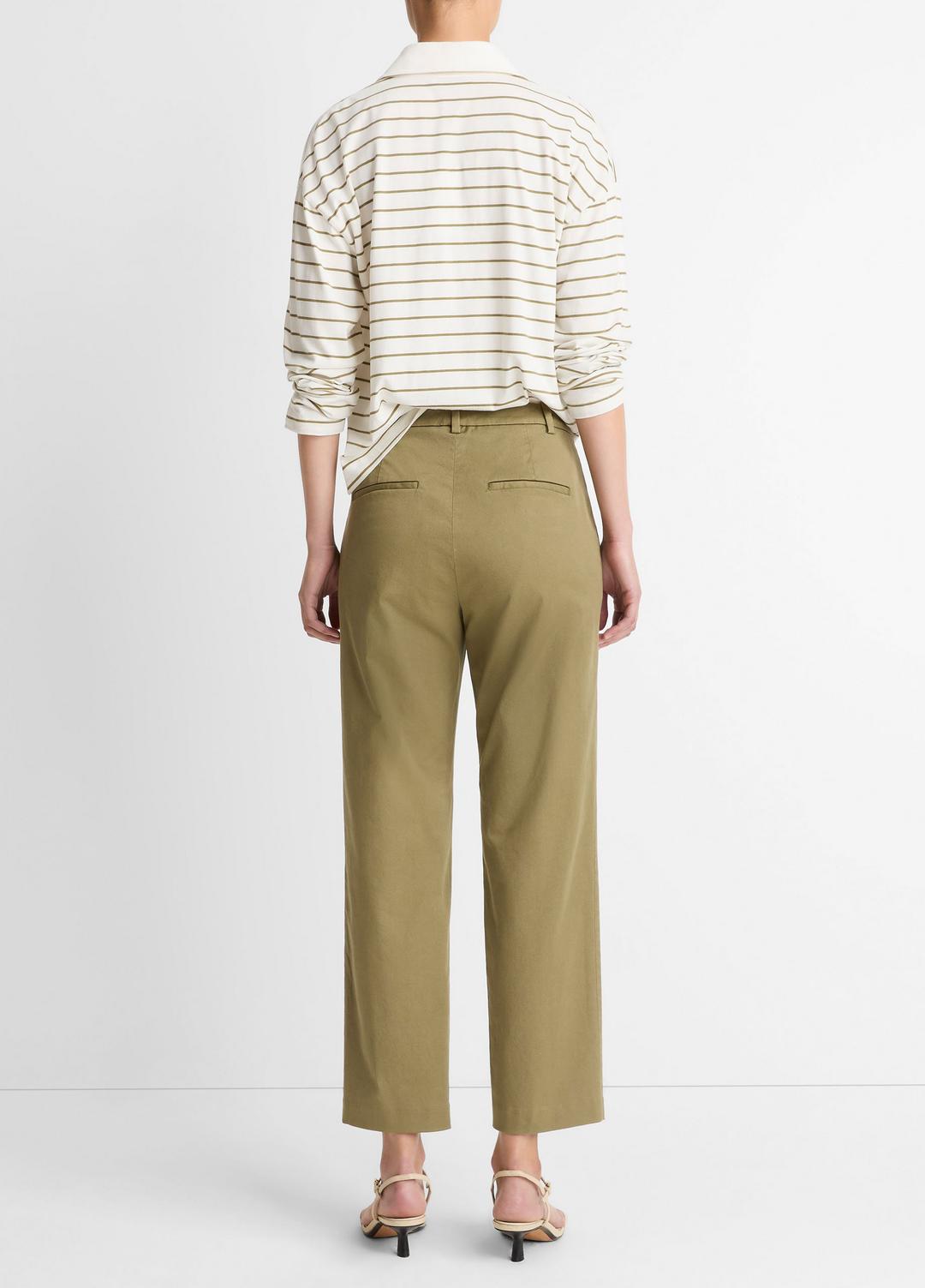 VINCE Women Avery Mid-Rise Italian Stretch-Cotton Chino Pant in Trousers OLIVE STONE