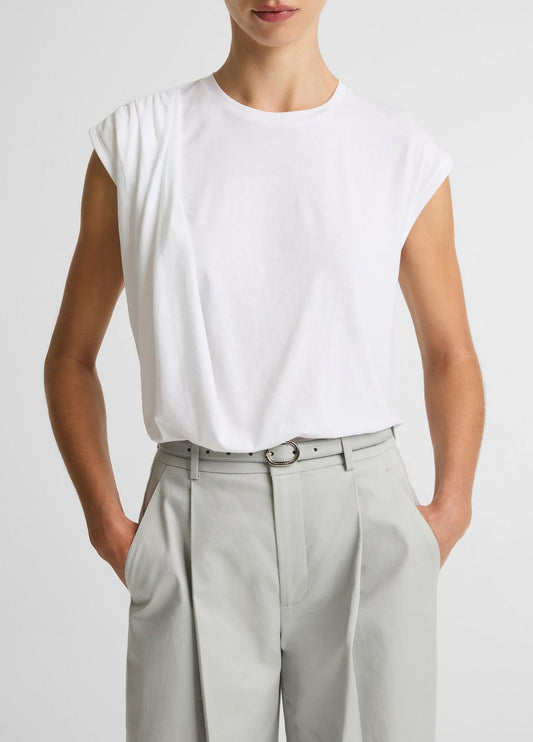 Pima Cotton-Blend Draped Relaxed Top in Tank Tops - OPTIC WHITE | VINCE Women