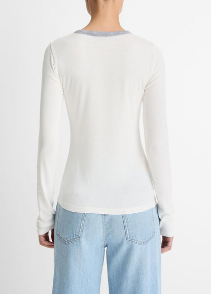 VINCE Women Tipped Heathered Pima Cotton-Blend Long-Sleeve T-Shirt in Long Sleeve OFF WHITE COMBO