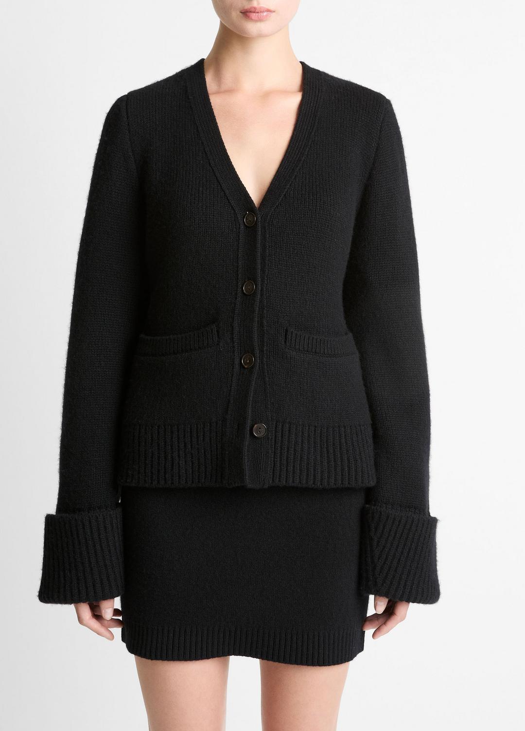 VINCE Women Double-Face Wool & Cashmere-Blend Cardigan in Cardigans BLACK