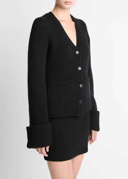 VINCE Women Double-Face Wool & Cashmere-Blend Cardigan in Cardigans BLACK