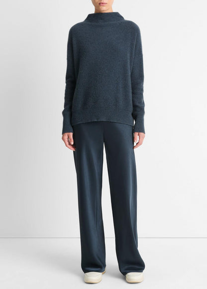 VINCE Women Plush Cashmere Funnel-Neck Sweater in Turtleneck HEATHER TIDE STONE