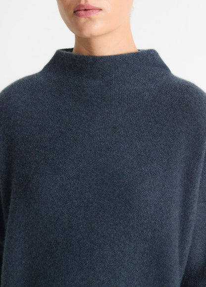 VINCE Women Plush Cashmere Funnel-Neck Sweater in Turtleneck HEATHER TIDE STONE