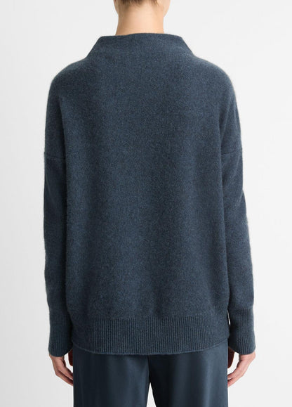 VINCE Women Plush Cashmere Funnel-Neck Sweater in Turtleneck HEATHER TIDE STONE