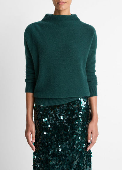 VINCE Women Plush Cashmere Funnel-Neck Sweater in Turtleneck JUNIPER