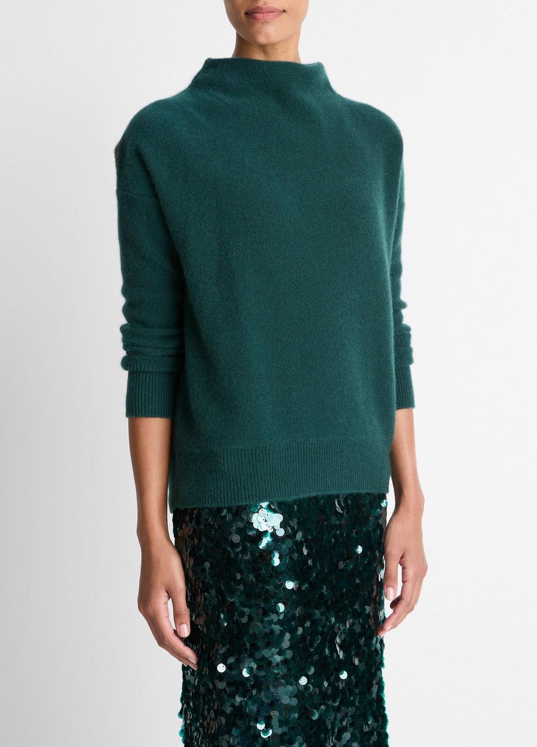 VINCE Women Plush Cashmere Funnel-Neck Sweater in Turtleneck JUNIPER