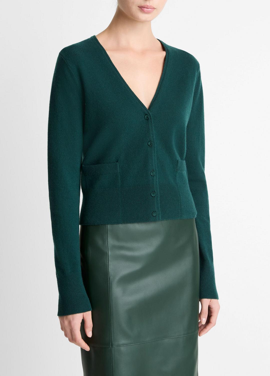 VINCE Women Satin-Trim Wool & Cashmere-Blend Cardigan in Cardigans JUNIPER
