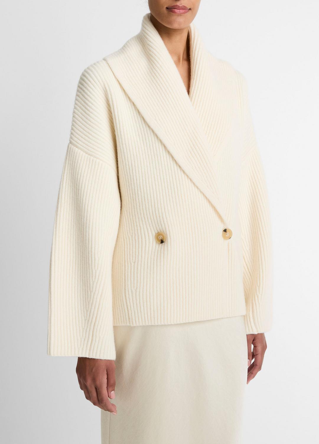 VINCE Women Wool-Blend Draped Sweater Coat in Sweaters OFF WHITE