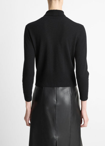 VINCE Women Cashmere-Silk Three-Quarter-Sleeve Mock-Neck Sweater in Turtleneck BLACK