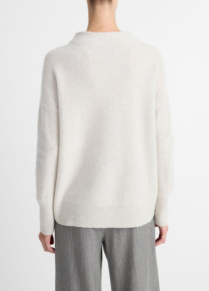 VINCE Women Plush Cashmere Funnel-Neck Sweater in Turtleneck HEATHER PLATINUM