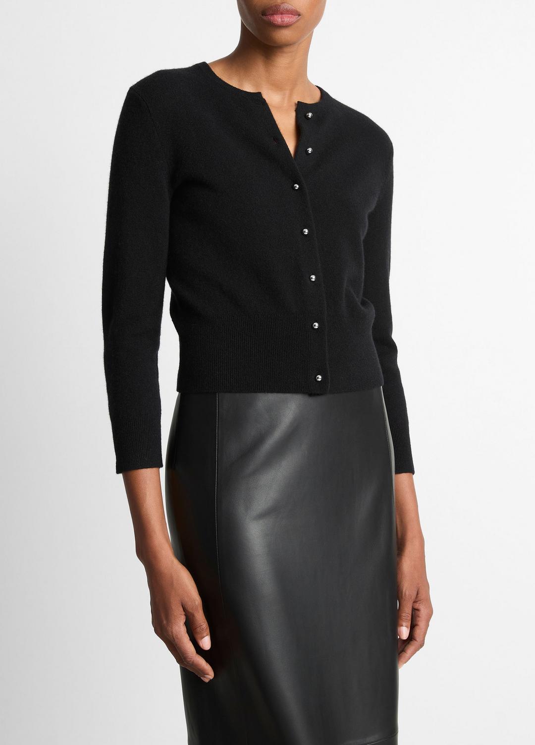 VINCE Women Metal-Button Wool & Cashmere-Blend Cardigan in Cardigans BLACK